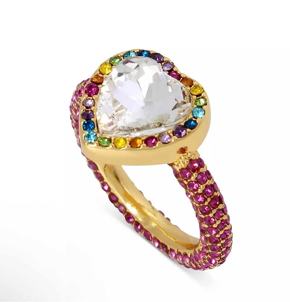Kurt Geiger Pave Crystal Heart Ring Goldtone size 8